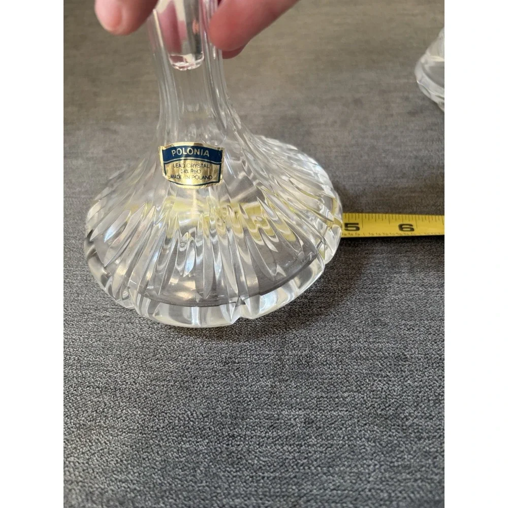 2 Vintage MCM Hand Cut 24% PbO Lead Crystal Decanter Polonia Made In Poland